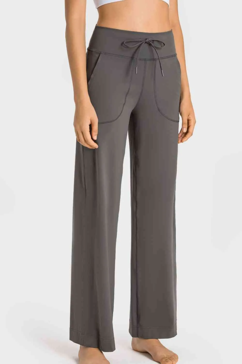 Drawstring Waist Wide Leg Sports Pants With Pocket