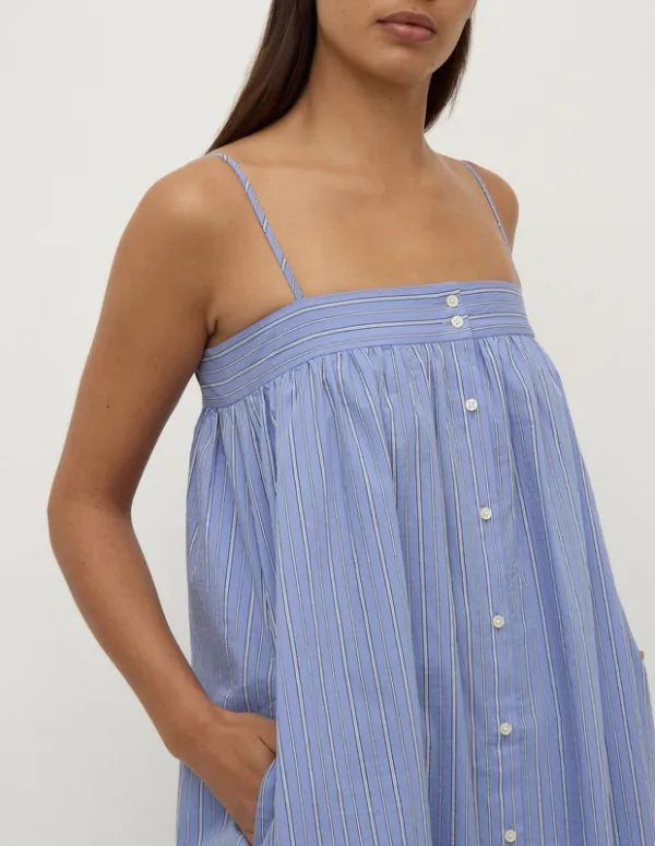Blue & White Striped Button-Front Maxi Dress