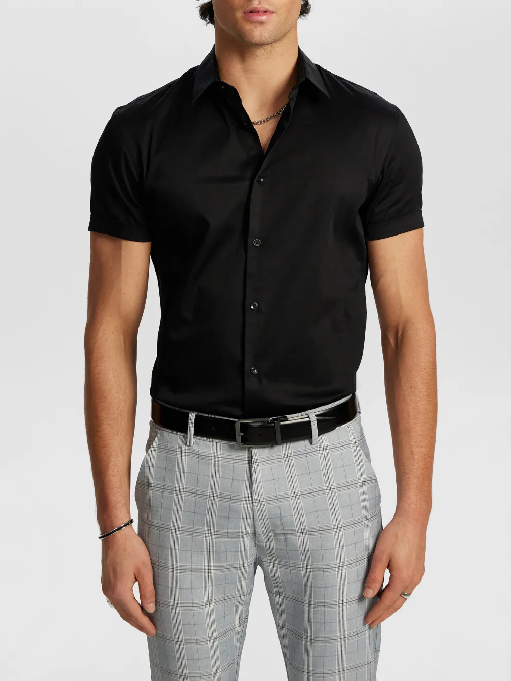 Black Slim Fit Muscle Short Sleeve Shirt