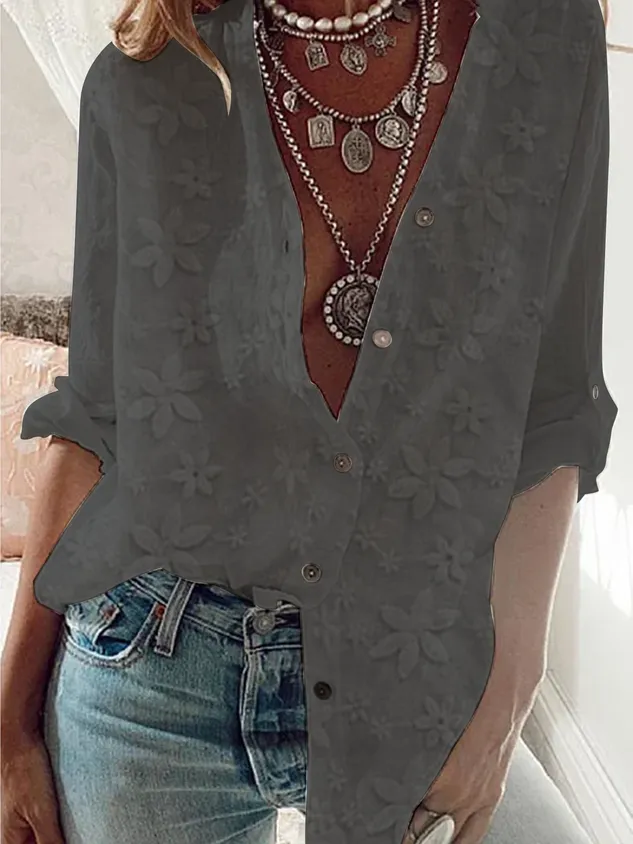 Women's Lace Stitching Cotton Linen Long Sleeve Shirt