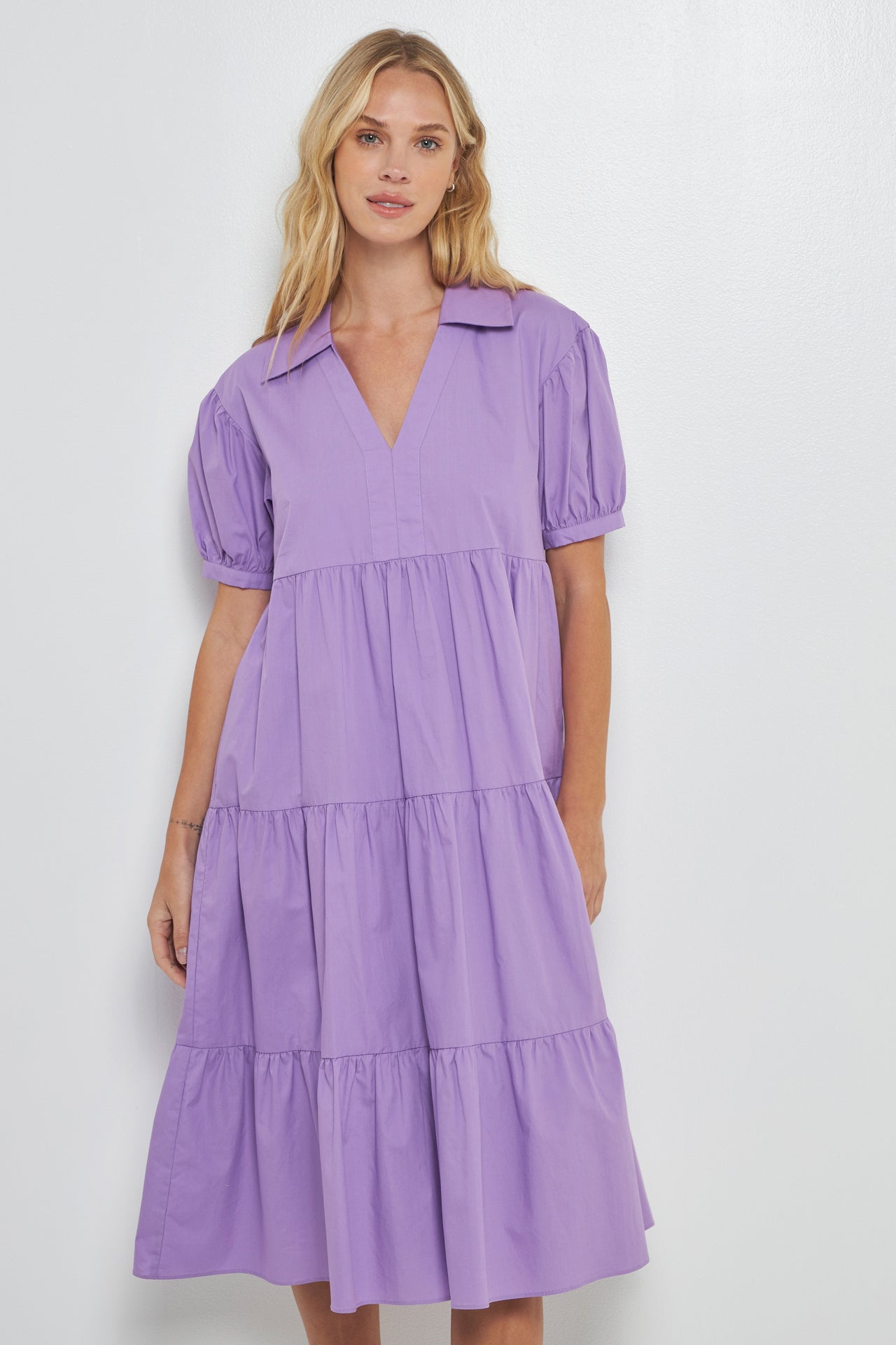 Short Puff Sleeve Midi Dress