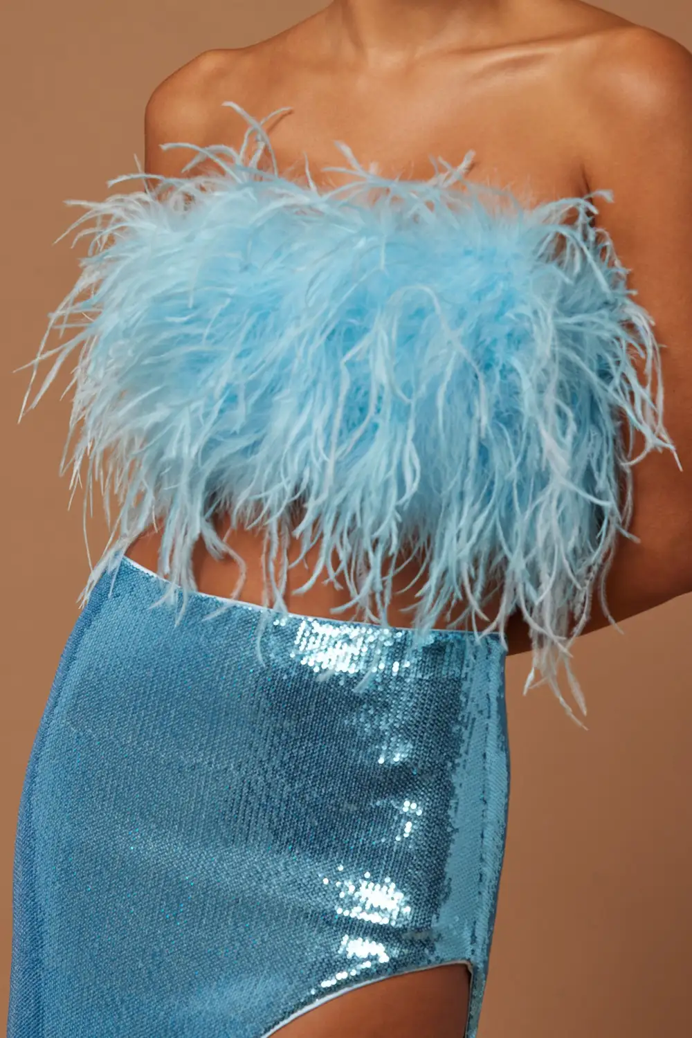 Fiona Feather Sequin Skirt Set - Light Blue