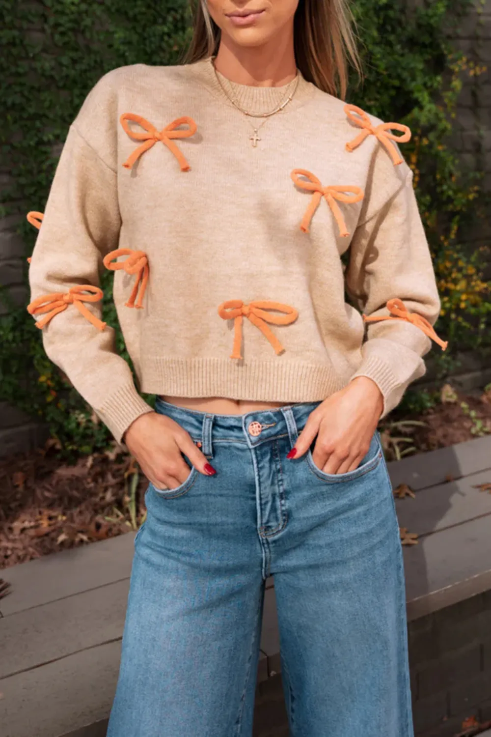 Bow Decorate Cropped Sweater