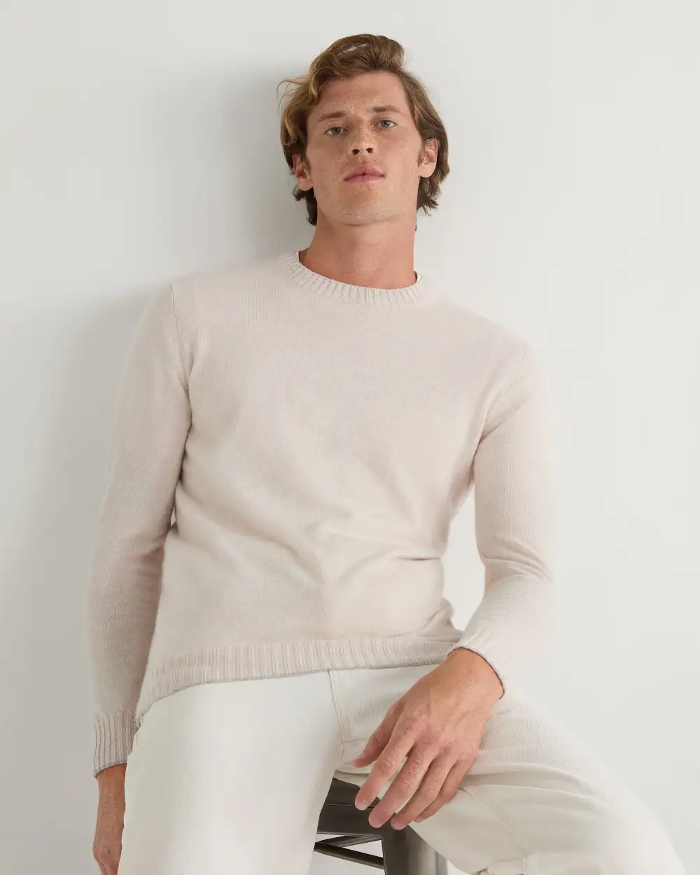 Men's Shoreditch Round Neck Cashmere Jumper Frost White