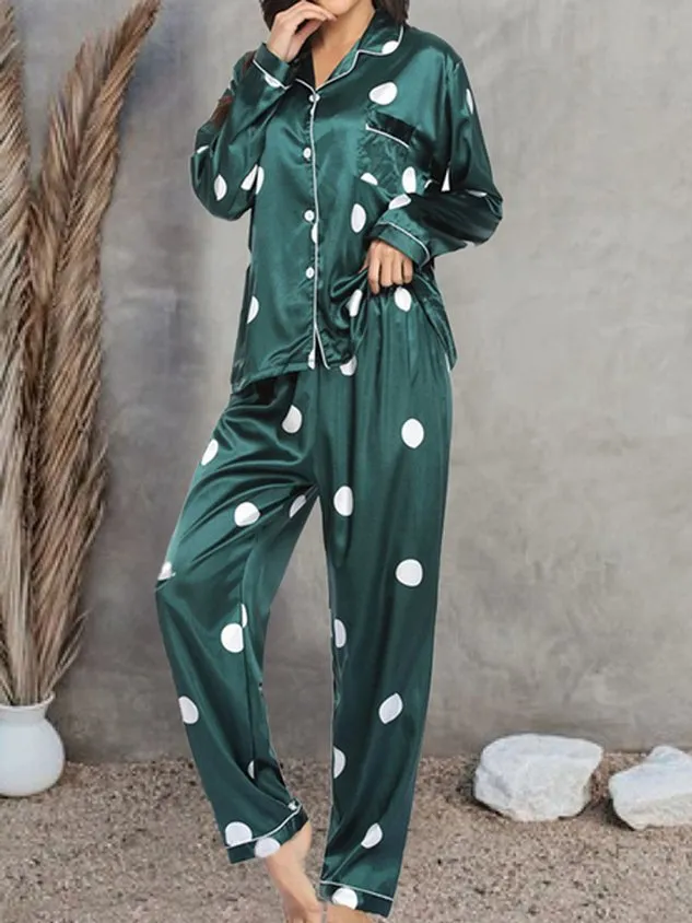 Polka Dots Simple Satin Regular Fit Pajama Set With No