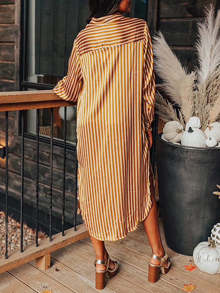 Women's Striped Pocket Shirt Dress