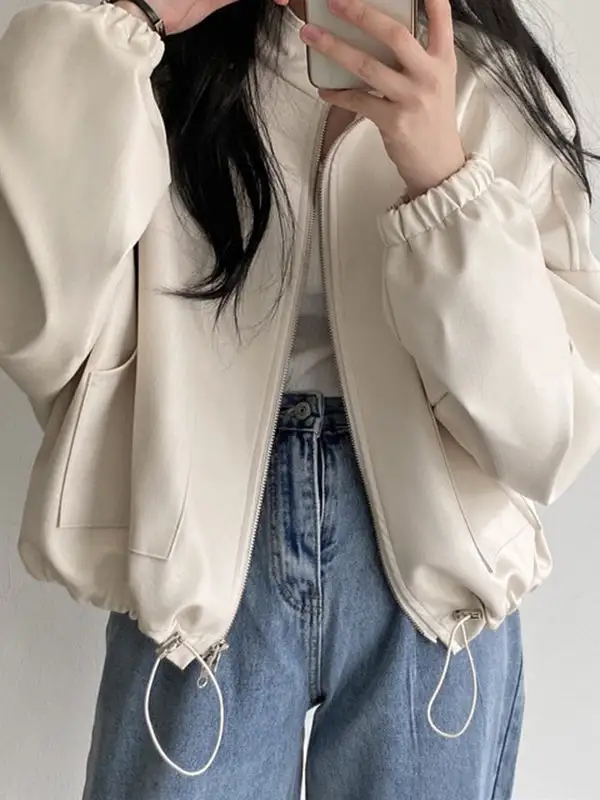 Faux Leather Zip Front Jacket Classic