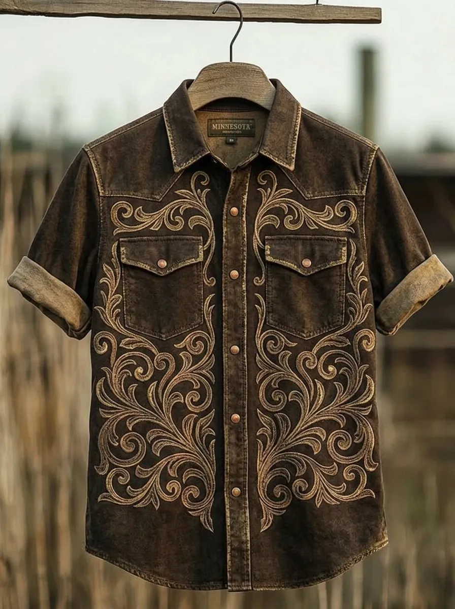 Men's Western Style Floral Filigree Printed Shirt