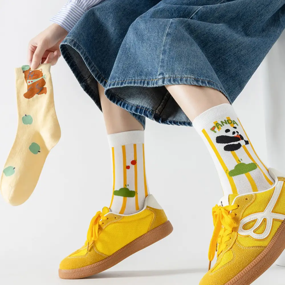 Playful Panda Striped Crew Socks