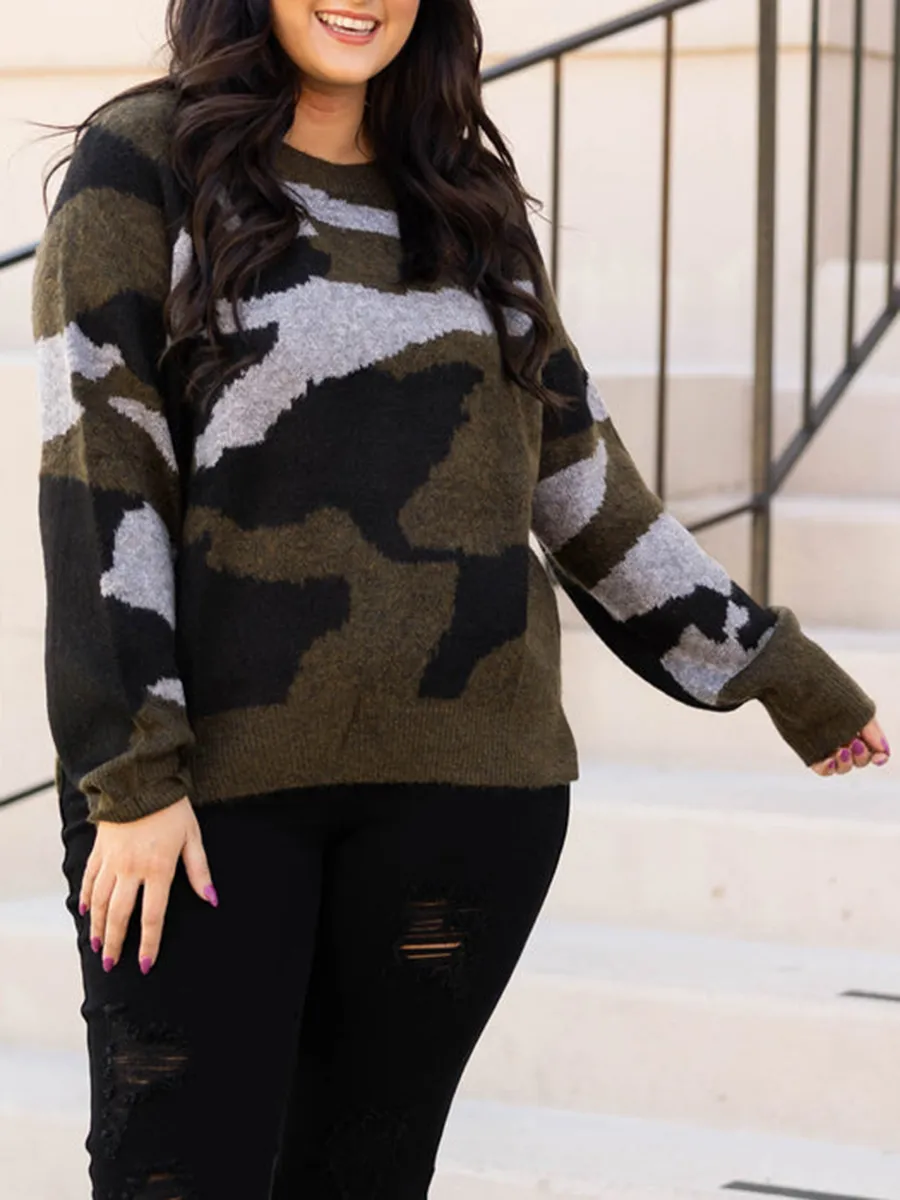 Camo Pattern Loose Knit Sweater