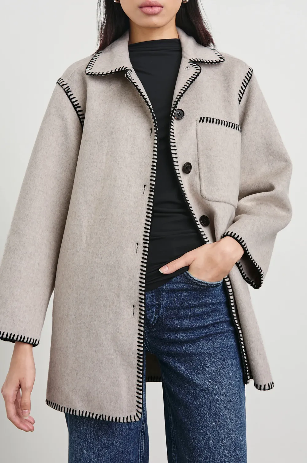 Contrasting-Color Sewn Wool Women's Jacket