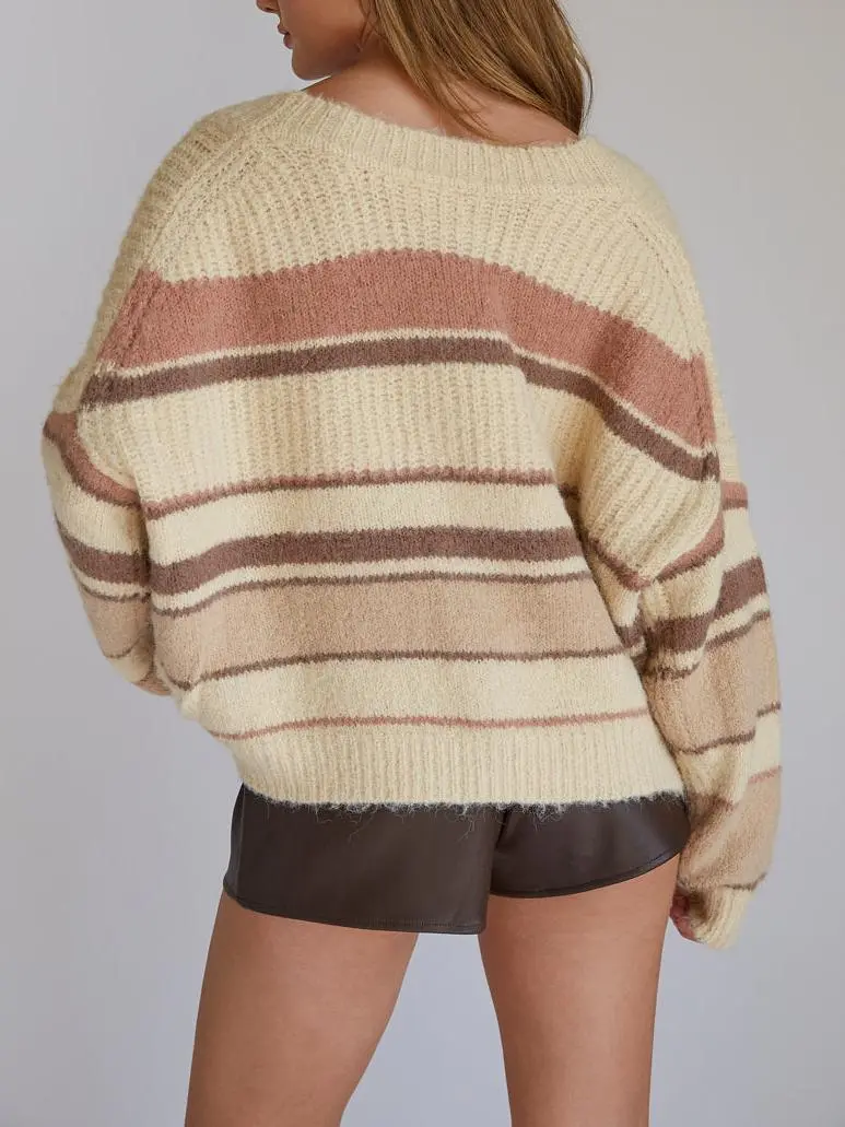 Stripe Knit Button Up Cardigan