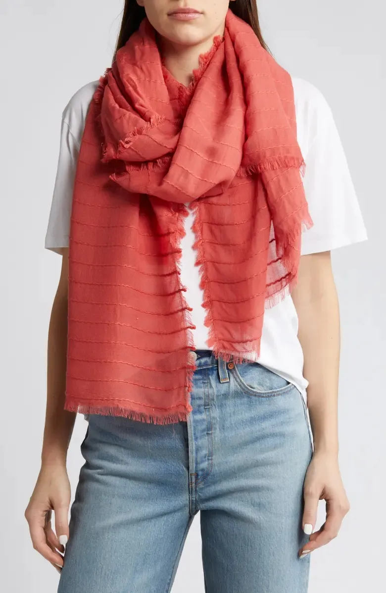 Textured Stripe Fringe Trim Scarf