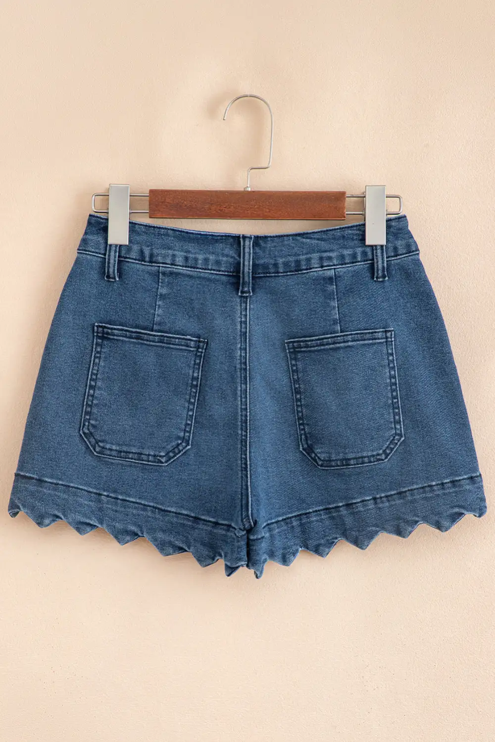 Scalloped Hemline Acid Wash High Waist Denim Shorts