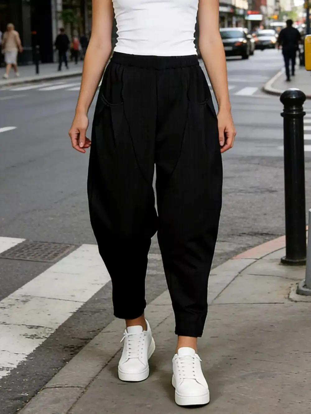 Casual Elastic Waist Harem Pants