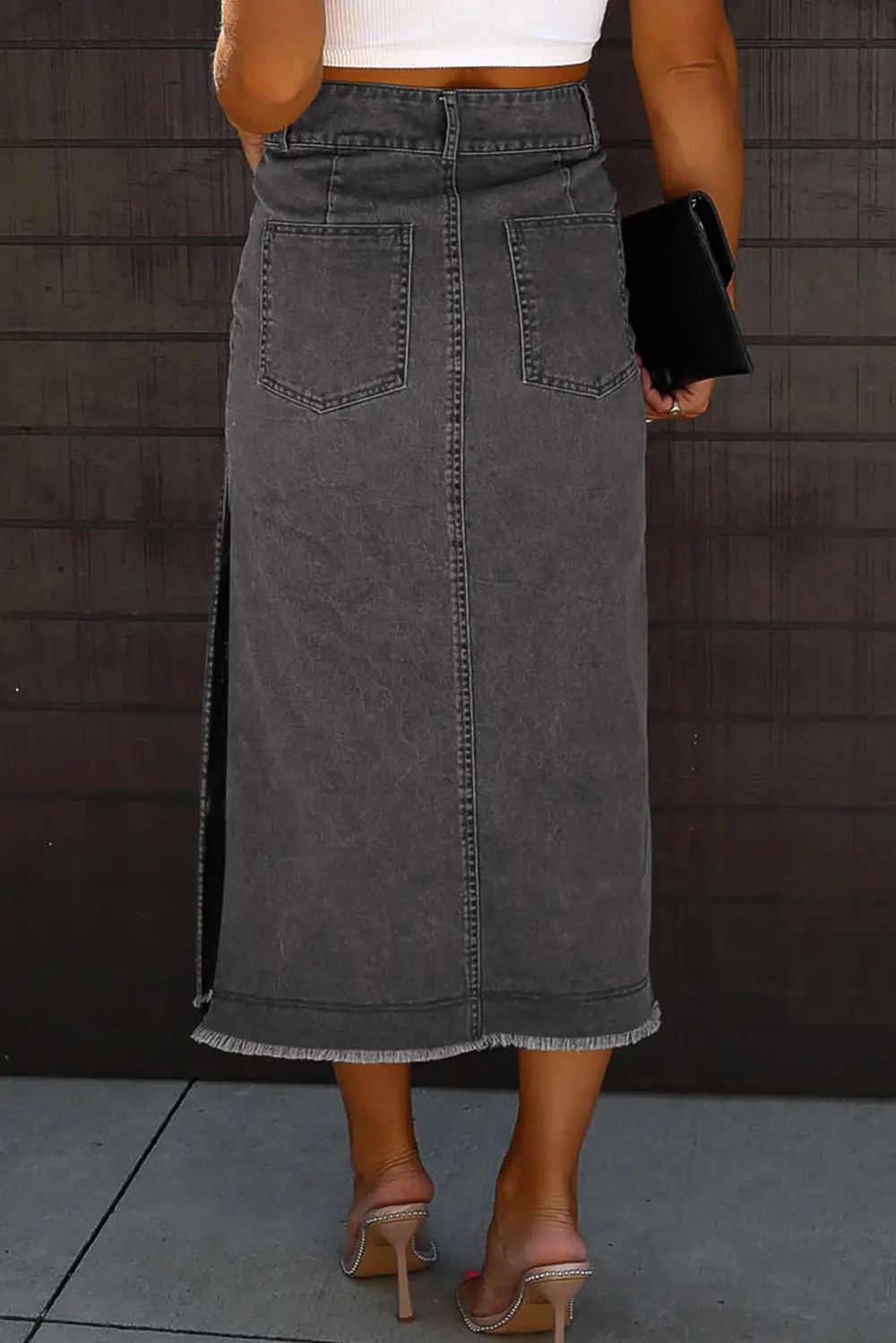 Midi Denim Button Front Skirt
