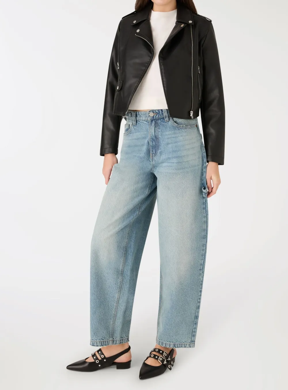 Faux Leather Studded Cropped Jacket
