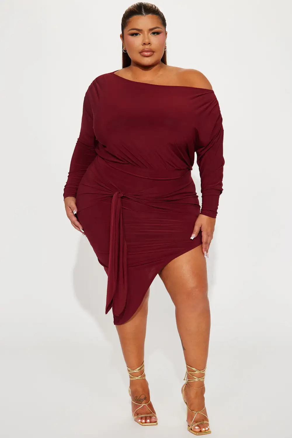 Karen Tied Up Midi Dress - Burgundy
