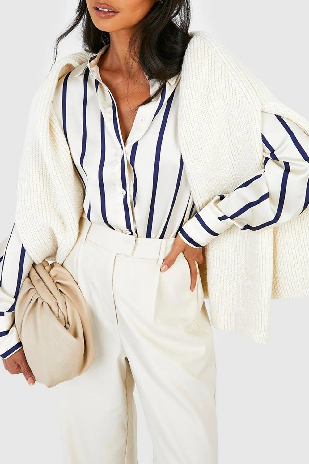 Women's Loose Pinstripe Satin Shirt