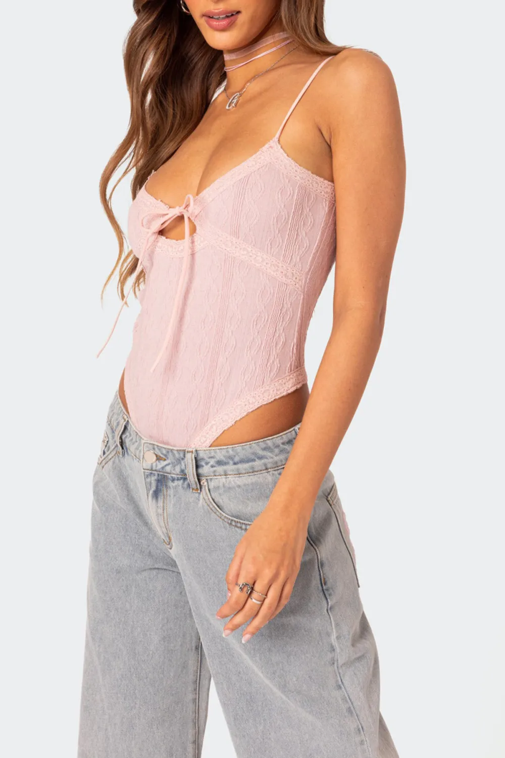 Lace-up Cut Out Knitted Bodysuit