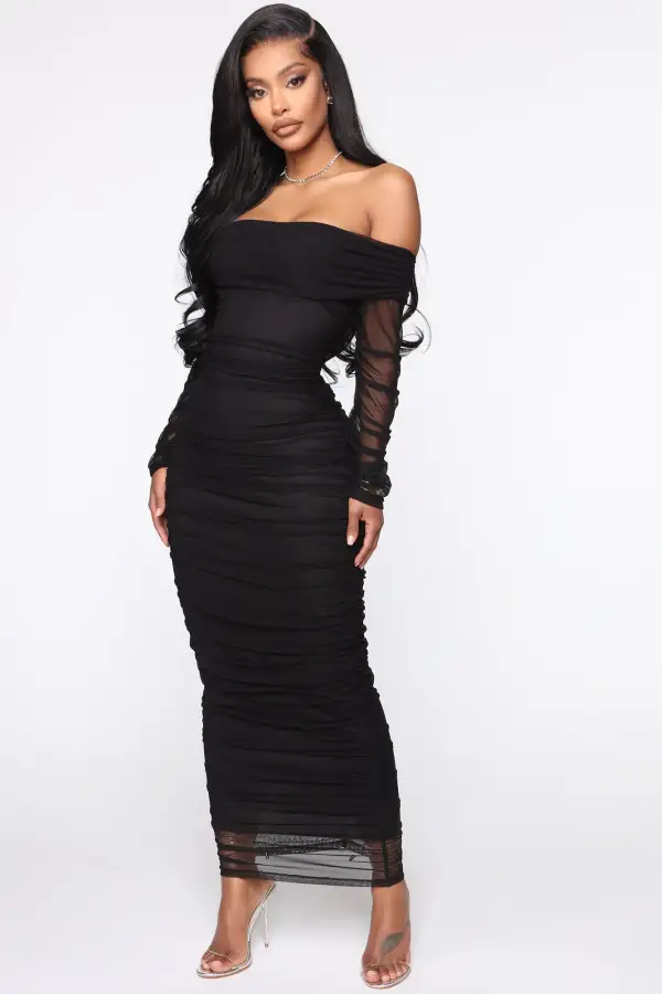 Top Trend Ruched Maxi Dress - Black
