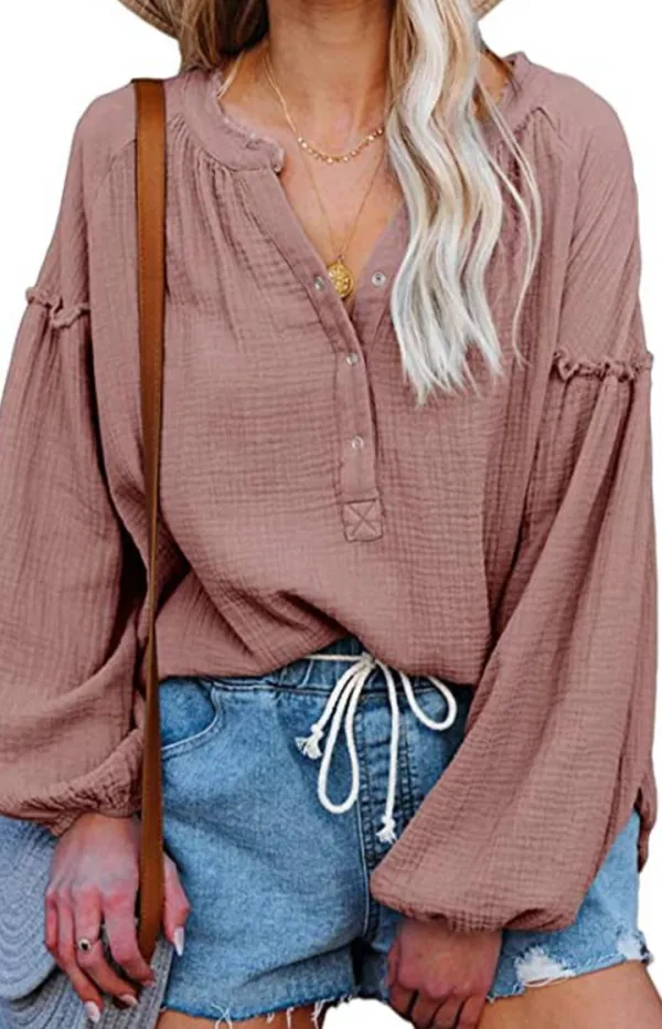 Button-Front V-Neck Knit Top