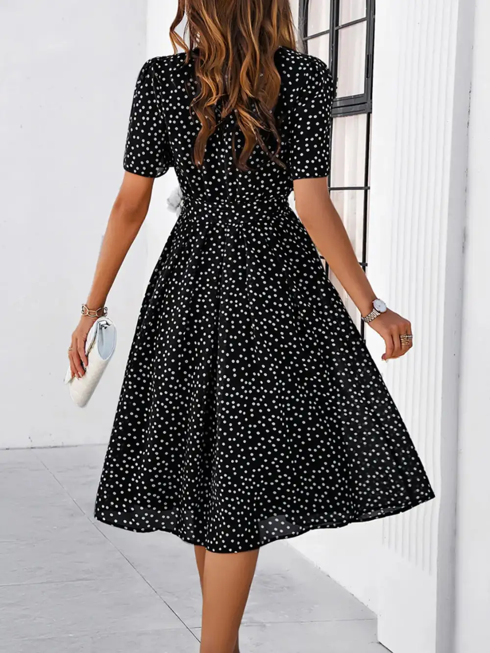 Printed Round Neck Short Sleeve Casual Dress
