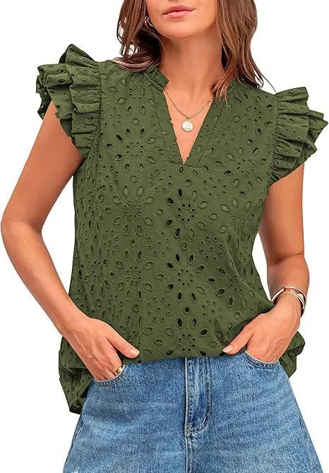Eyelet Lace V-Neck Blouse
