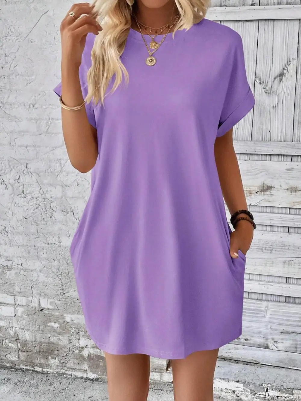 Easy Fit Round Neck Short Sleeve Mini Dress