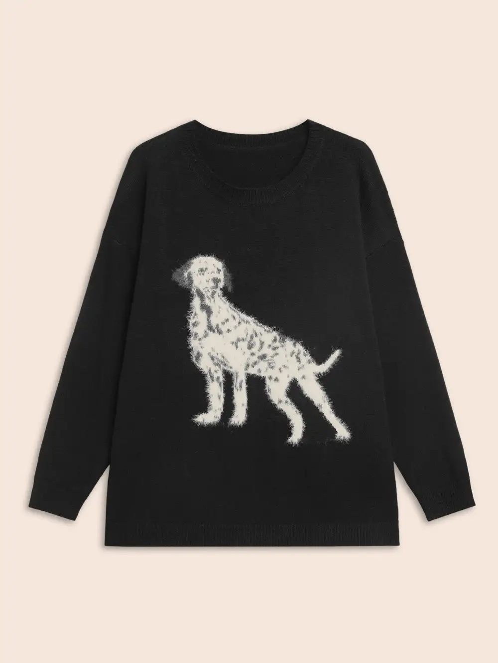 Dog Jacquard Fluffy Drop Shoulder Pullover