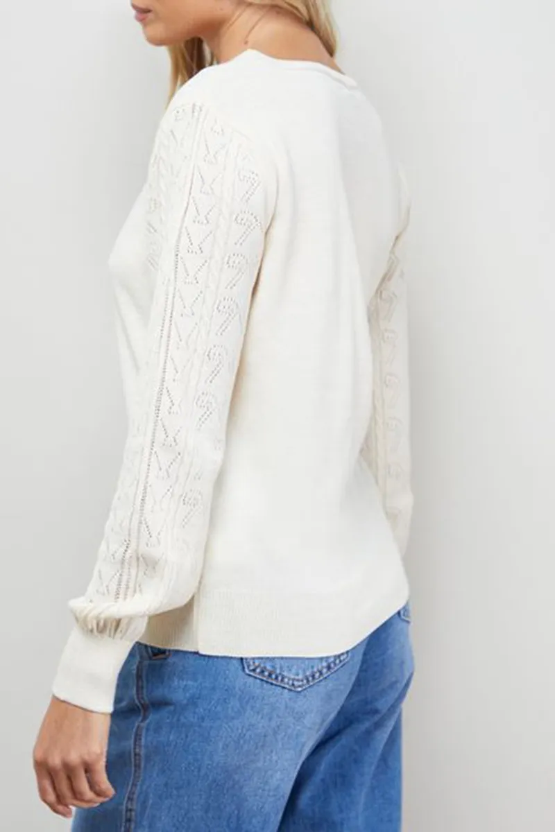 Casual Style V Neck Scallop Ivory Sweaters