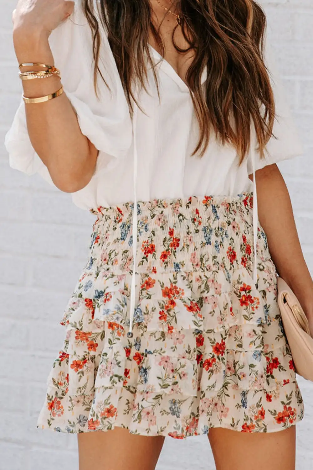 Modern Floral Ruffle High Waist Skirt