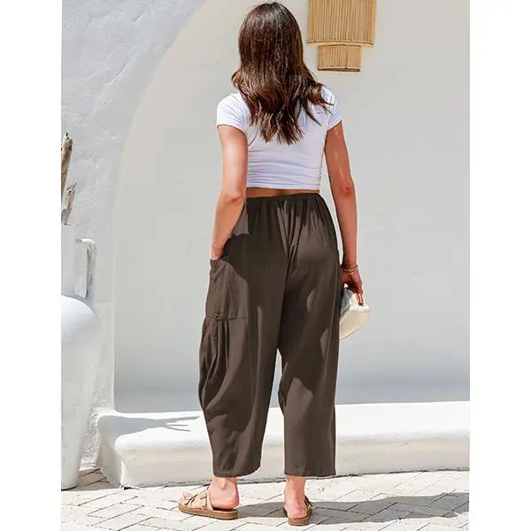 High-Waist Wide-Leg Loose Casual Cotton Linen Pants
