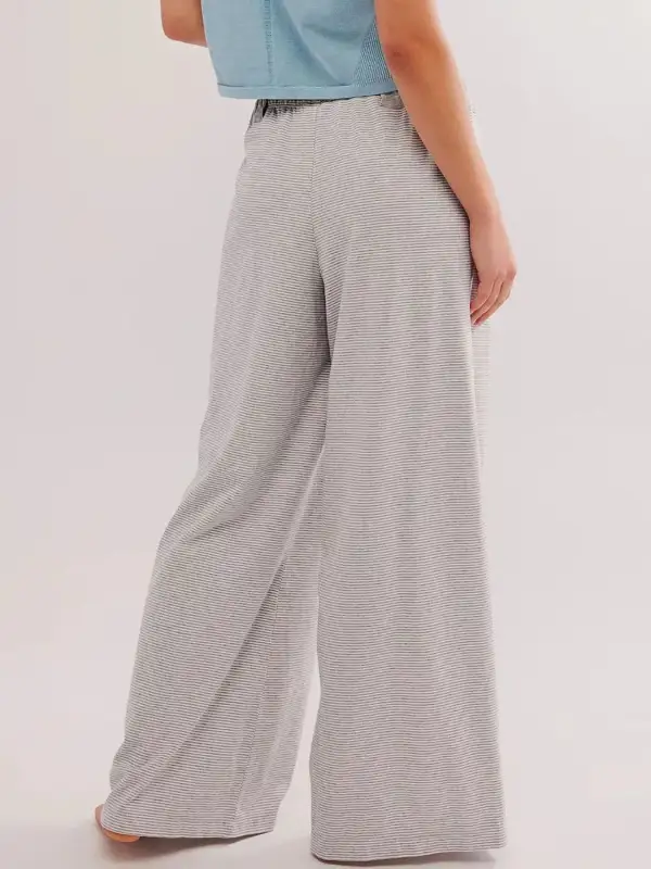 Relaxed Drawstring Striped Wide Leg Pants