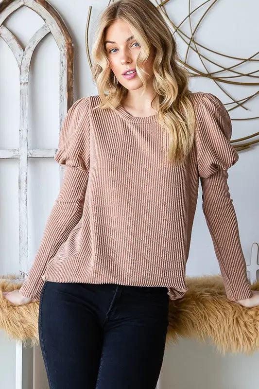 Darlena Puffed Sleeve Camel Top | URBAN ECHO SHOP