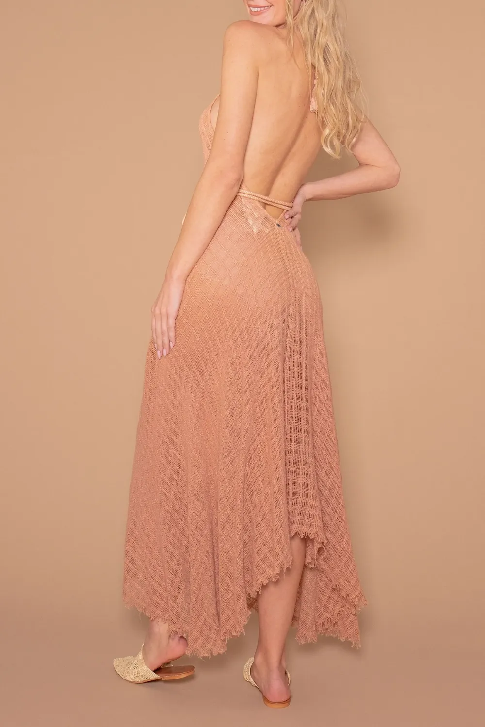 Light Brown Crochet Detail Maxi Dress
