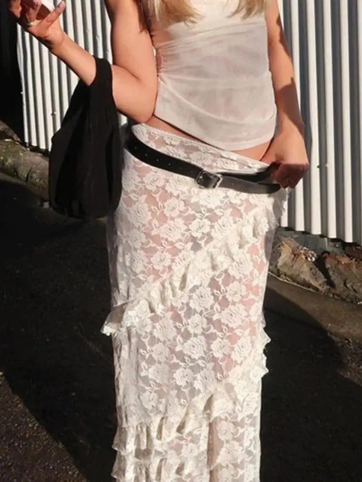 Sheer Lace Midi Skirt