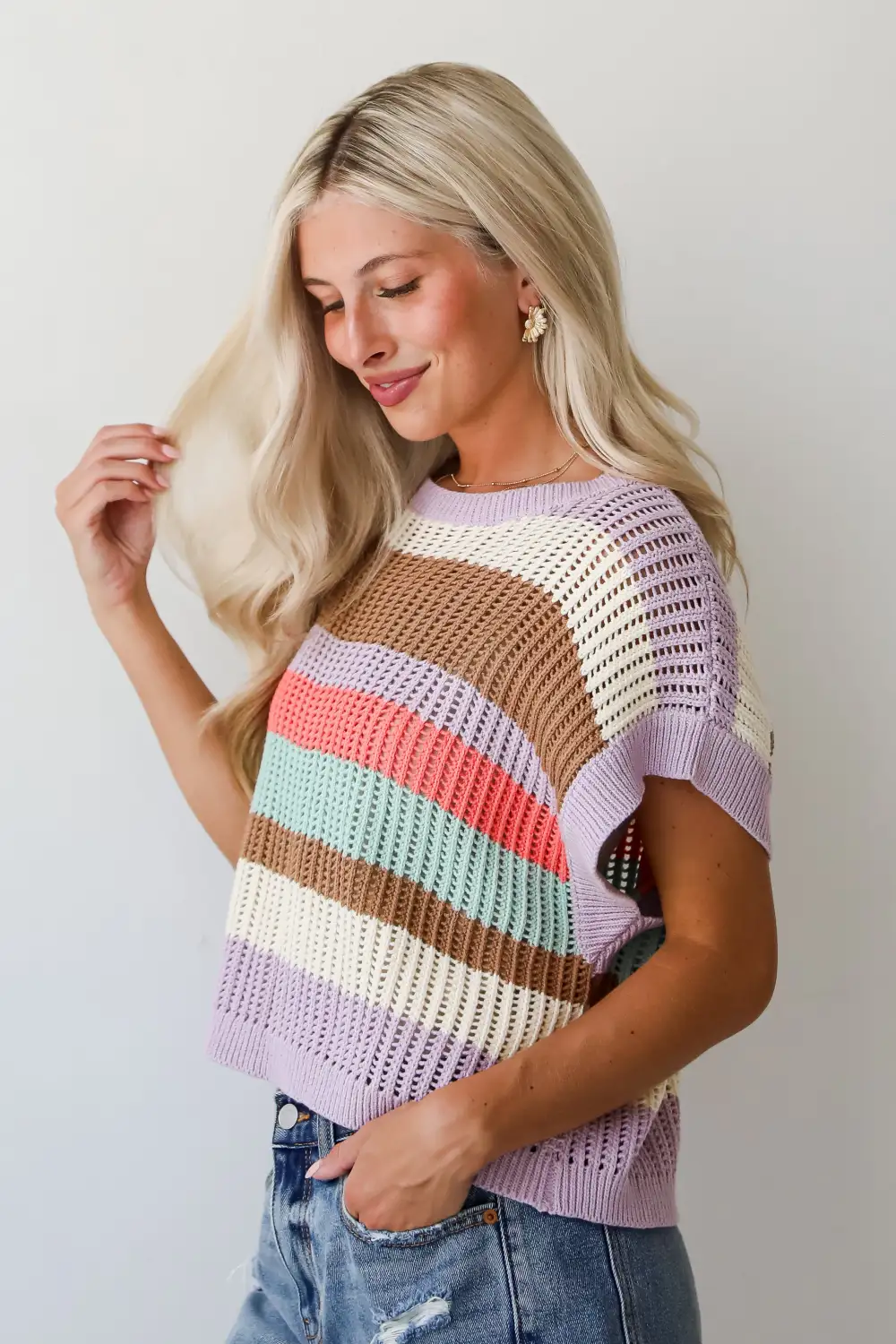 Easily Delightful Lilac Striped Sweater Top