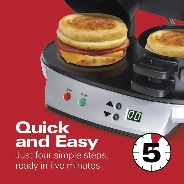 Dual Breakfast Sandwich Maker with Timer - Silver