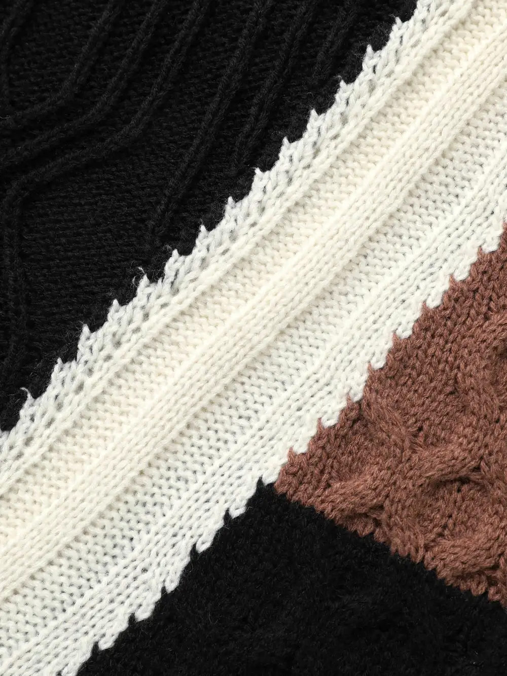 Contrast Patchwork Cable Knit Pullover