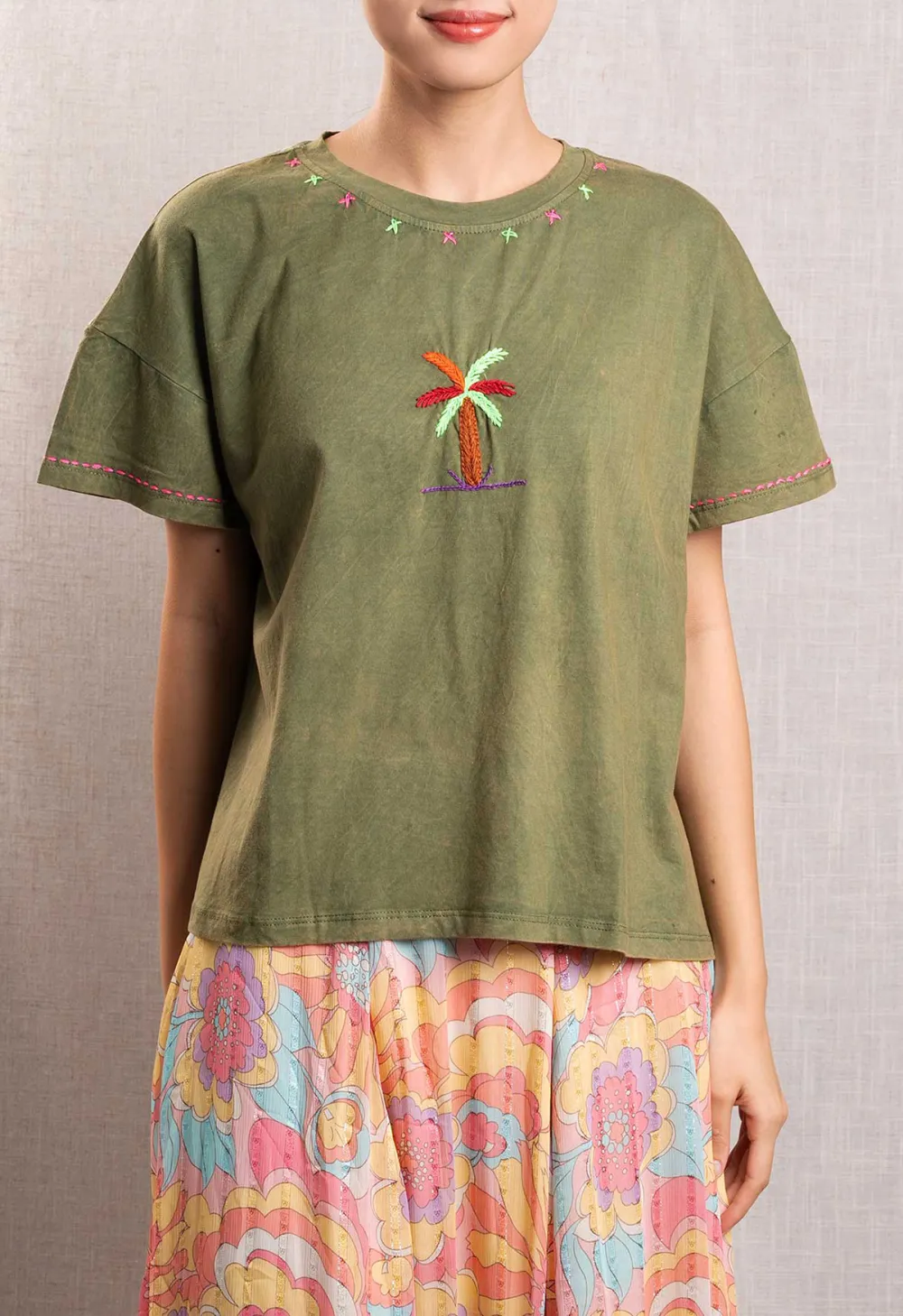 Green Crewneck Short-Sleeved T-Shirt