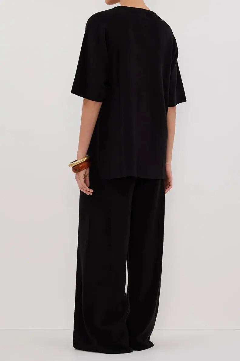 BLACK WIDE LEG KNIT PANT