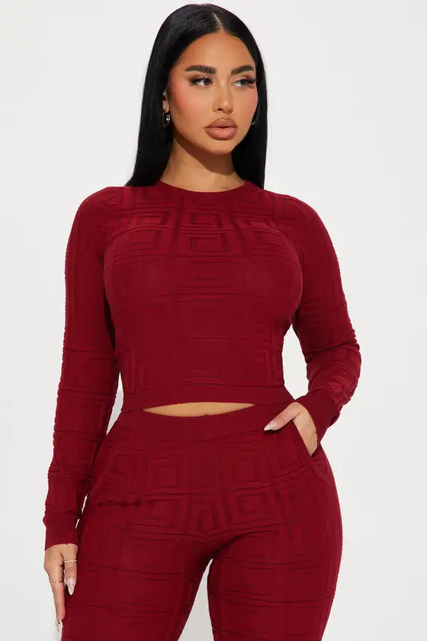 Never Complaining Sweater Legging Set - Burgundy