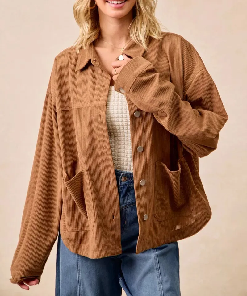Corduroy Relaxed Fit Shacket With Back Pleat