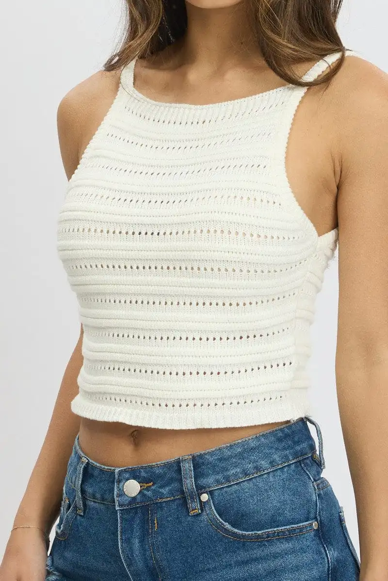 White Crochet Knit Tank Top