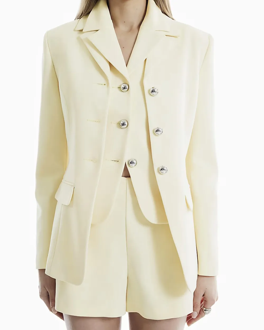 Yellow Straight Shoulder Long Sleeve Women's Suit Jackets
