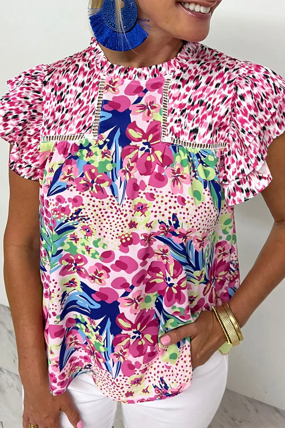 Everyday Floral Ruffled Cap Sleeve Blouse