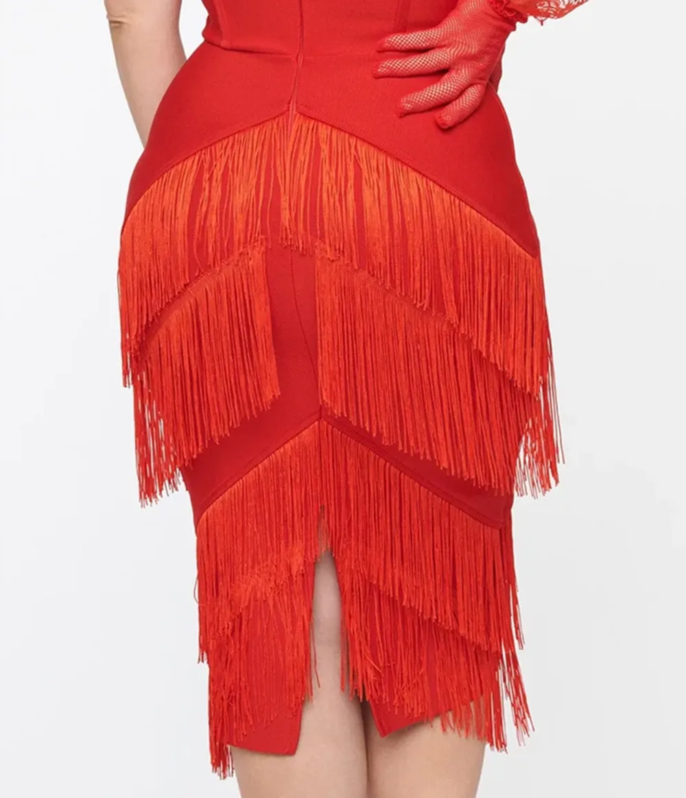 1950s Red Fringe Speakeasy Wiggle Dress