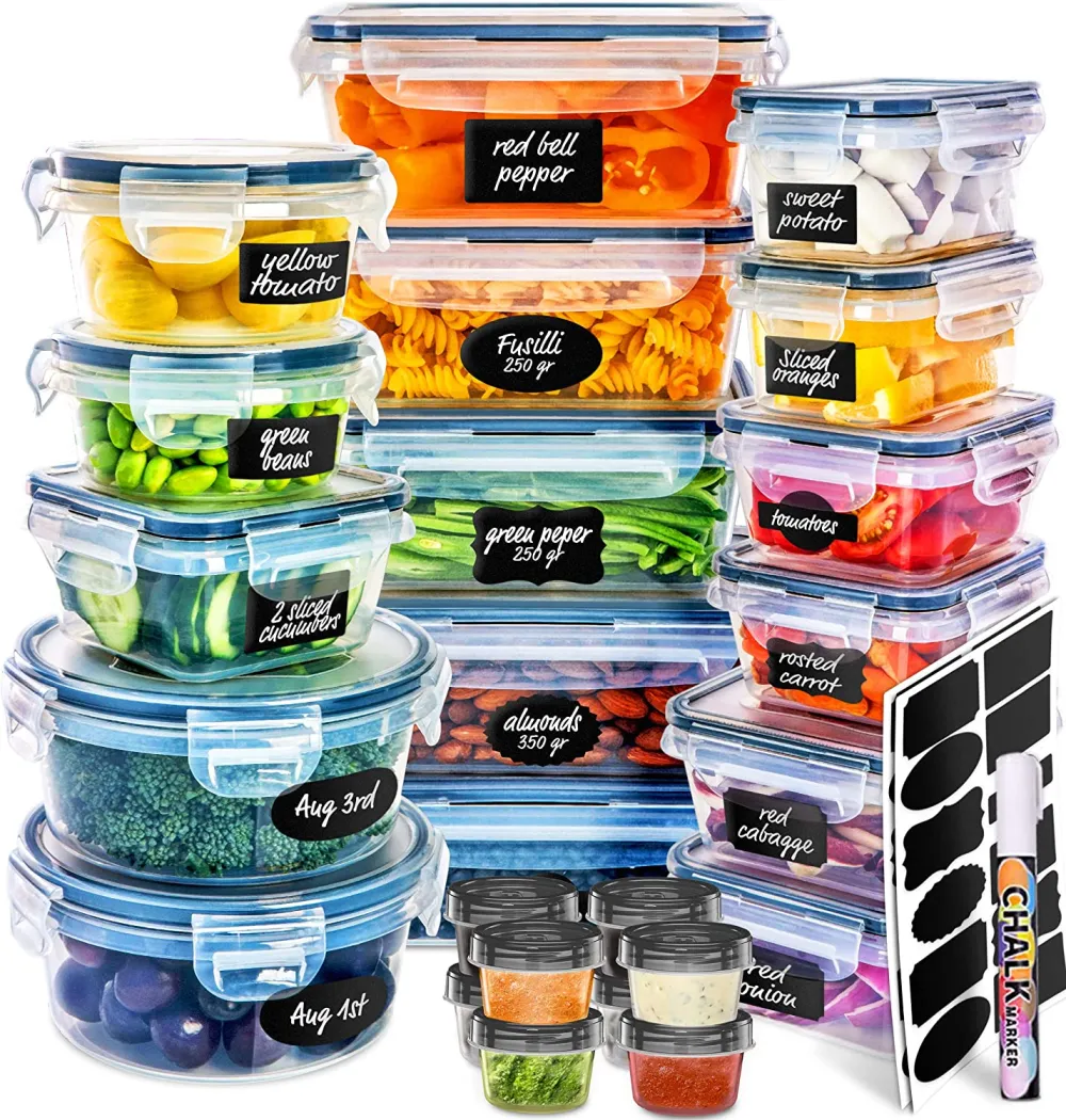 50-piece Food storage Containers Set with Lids, Plastic Leak-Proof BPA-Free Containers for Kitchen Organization, Meal Prep, Lunch Containers (Includes Labels & Pen)