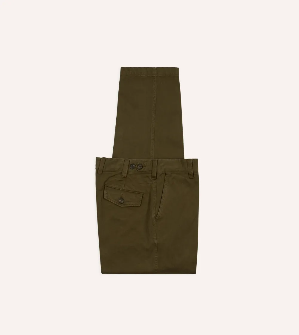 Daily Olive Textured Cotton Flat Front Chino
